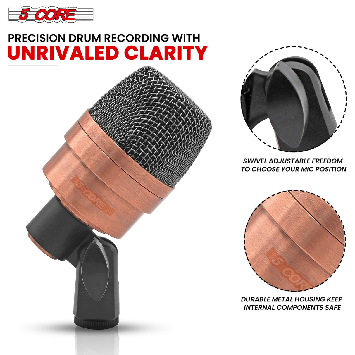 5Core Drum Mic Kit 7 Pcs Kick Bass Tom Snare Dynamic Microphone Instrument Mics Set COPPEREX