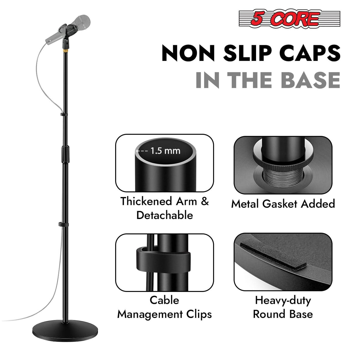 5 Core Mic Stand Pair Round Base Height Adjustable Universal Microphone Mount Stands