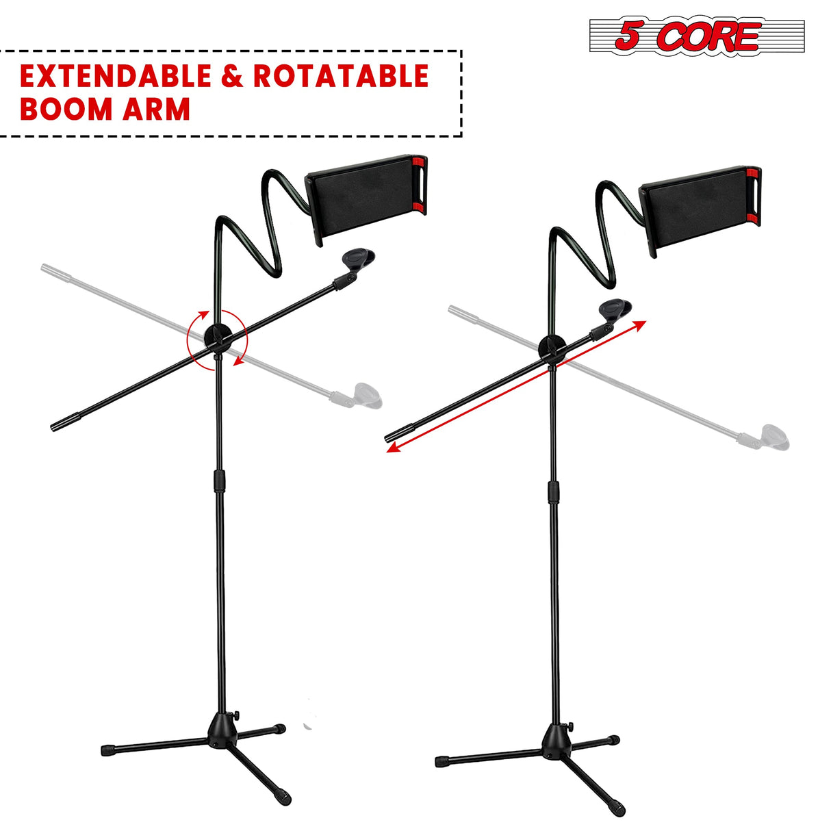5 Core Tripod Mic Stand w Phone Holder Height Adjustable Microphone Mount Stands