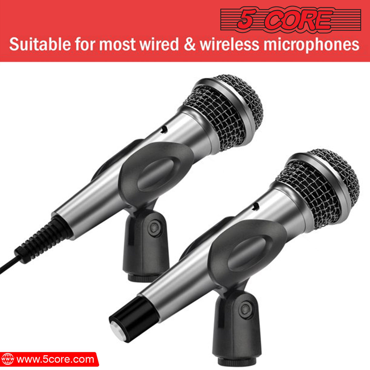 5 Core Microphone Clip Holder 2 Pieces with Screw Adapters 5/8 to 3/8 Inch