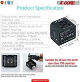5 Core Universal Travel Adapter Worldwide w 3 USB Ports International Power Adopter for US EU UK AUS