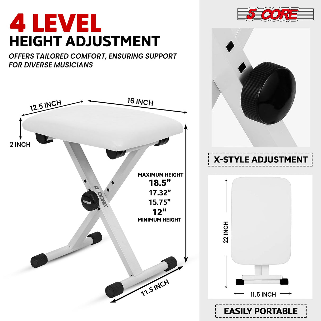 5 Core Keyboard Bench X Style Piano Stool Padded Adjustable Keyboards Chair