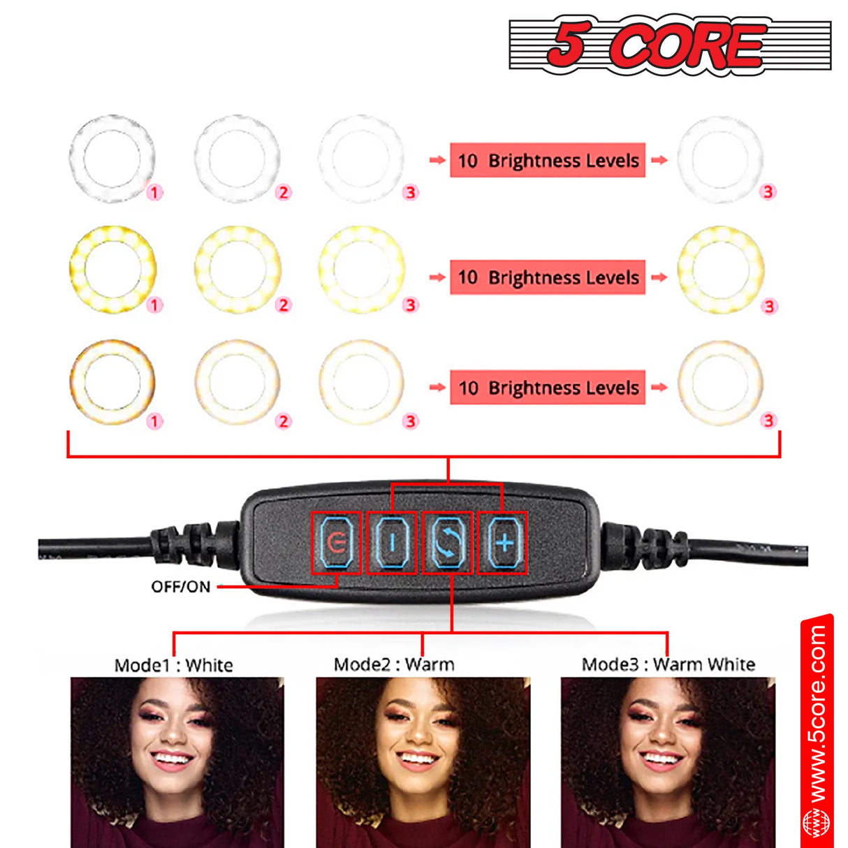 5 Core 12" Selfie LED Circle Light with 67" Adjustable Tripod Stand & Phone Holder