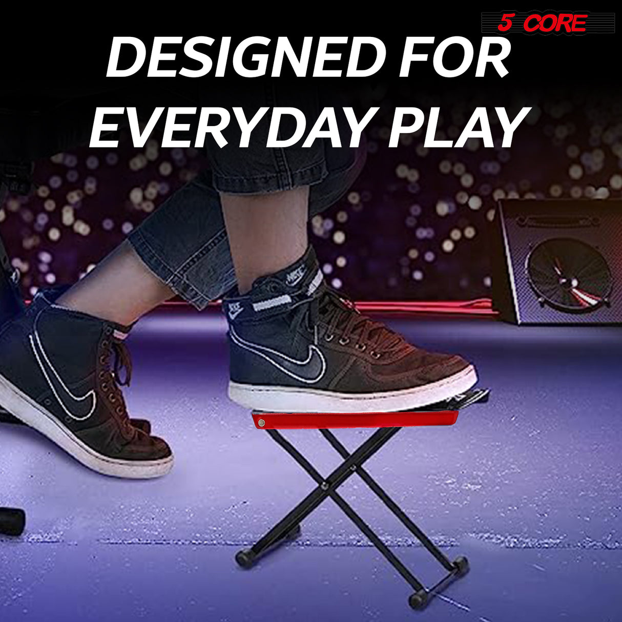 5Core Guitar Foot Stool Height Adjustable Folding Leg Rest Classical Footrest