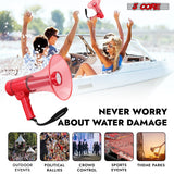 5Core Megaphone Bullhorn Speaker w Siren LED Light Adjustable Volume Bull Horn RED