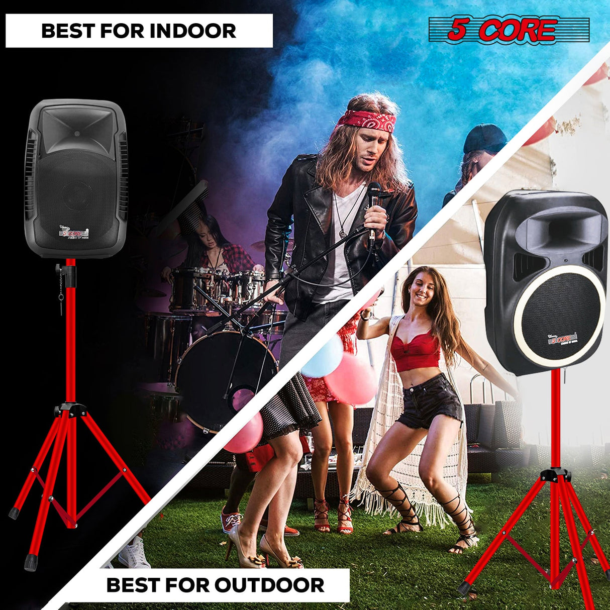 5Core Speaker Stand Tripod Tall Adjustable 72 Inch DJ Studio Monitor Stands Pole Mount RED