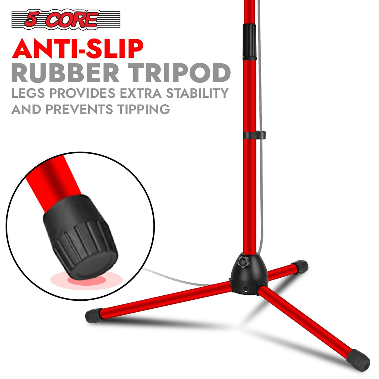 5Core Tripod Mic Stand Adjustable Heavy Duty Floor Holder Microphone Boom Arm RED