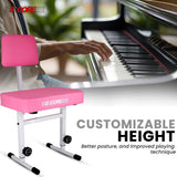 5 Core Piano Bench 3" Padded Cushioned Stool w Backrest Heavy Duty Musician Chair Height Adjustable
