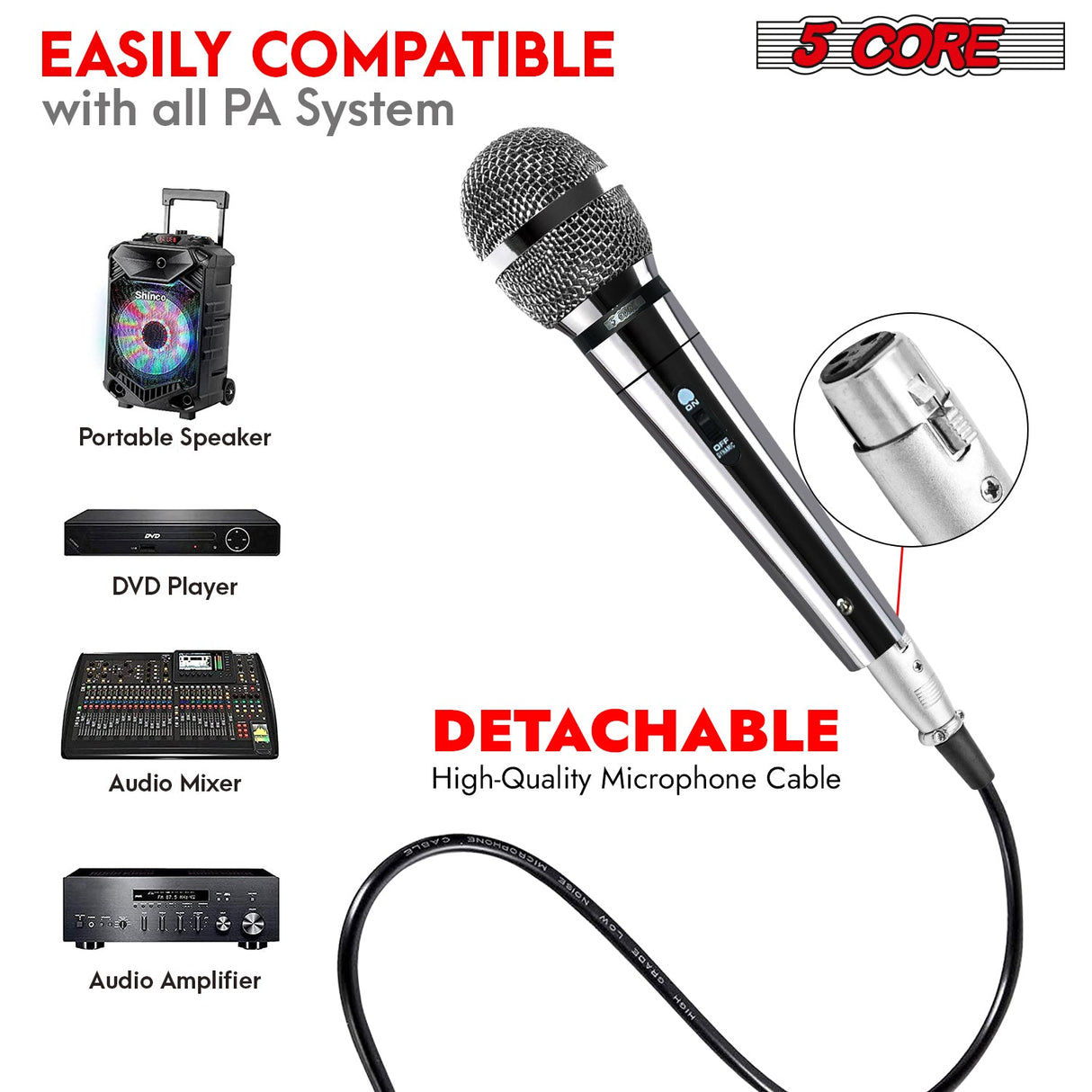 5Core XLR Microphone Dynamic Mic Karaoke Singing Studio Microfono Handheld Mics