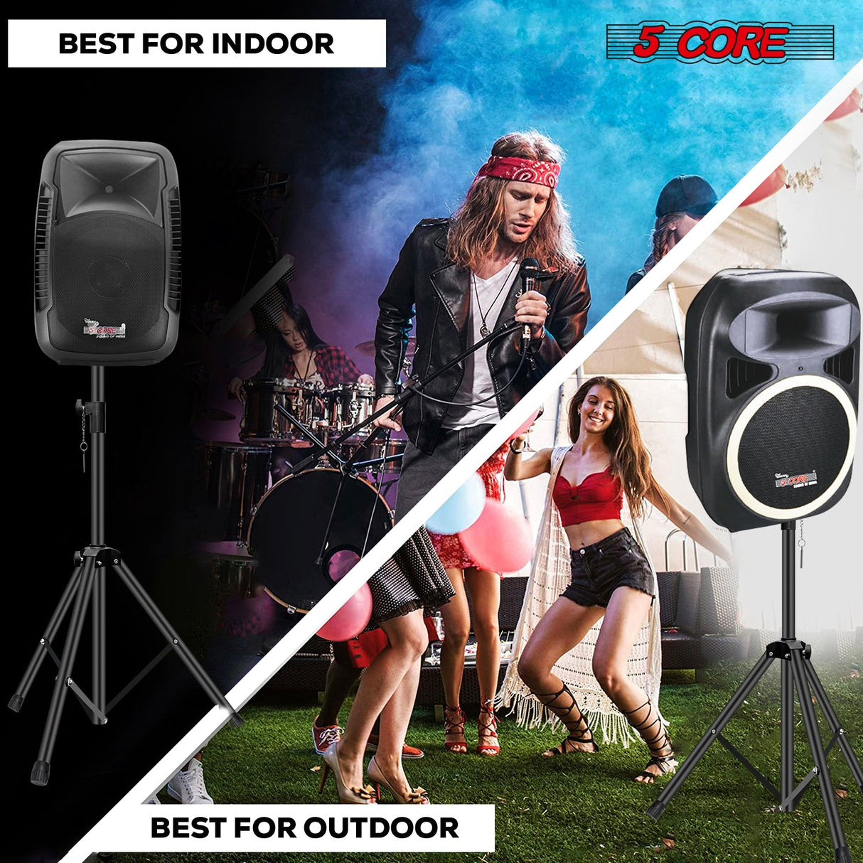 5Core Speaker Stand Tripod Floor Short Adjustable DJ Studio Monitor Stands Pole Mount BLACK