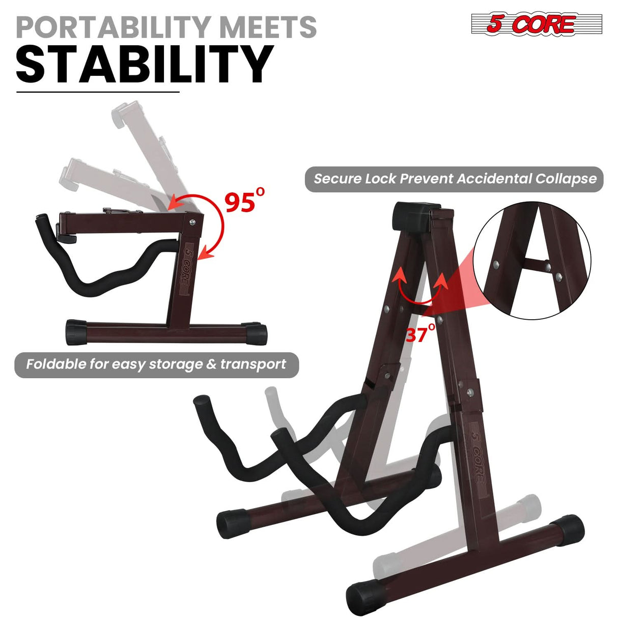 5 Core Guitar Stand A Frame w Soft Foam Arm Non Slip Rubber for Acoustic Electric Bass Ukulele