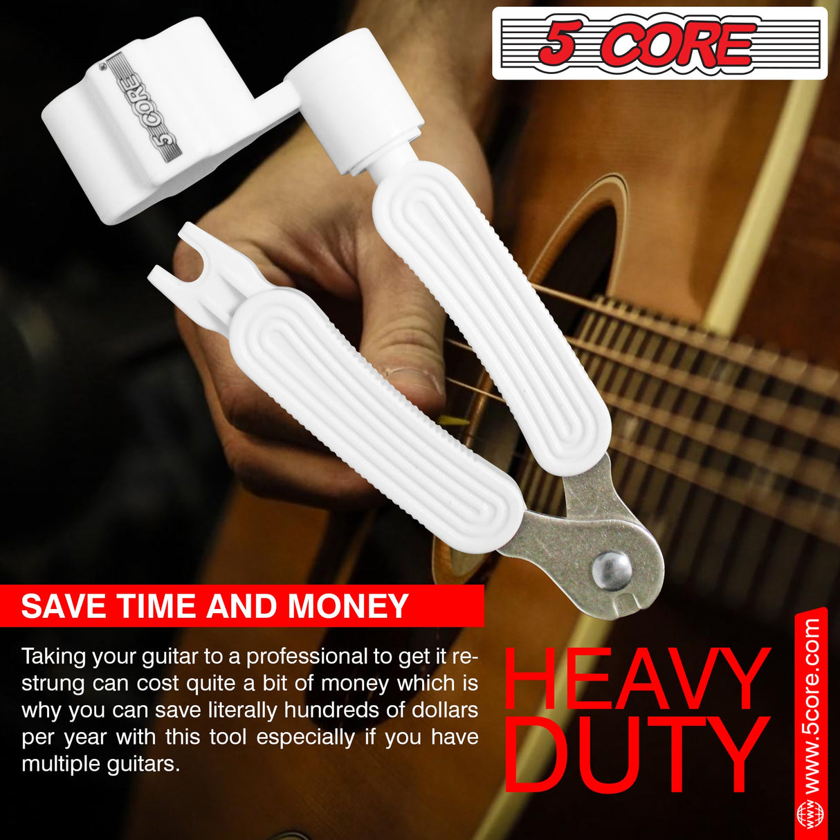 5Core Guitar String Winder Cutter Bridge Pin Remover 3In1 Acoustic Electric Guitars Tool