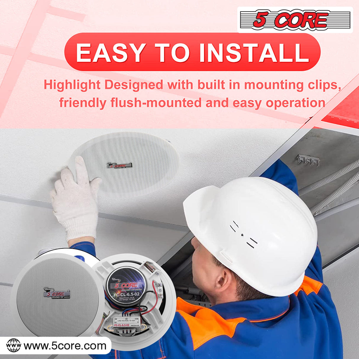 5Core Ceiling Speaker 6.5 Inch In Wall 2 Way Home Audio Mount 60W Sound System