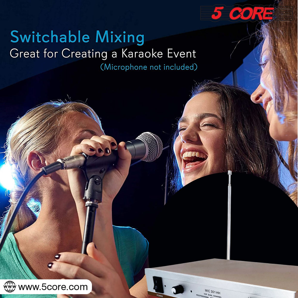 5Core Wireless Microphones w 2 Headset Portable Mini Microfono Inalambricos + Receiver 165ft Range