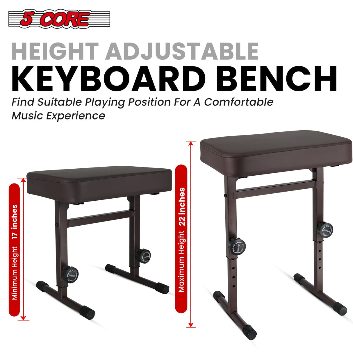 5CORE Keyboard Bench Piano Stool Thick Padded Seat Height Adjustable Keyboard Chair