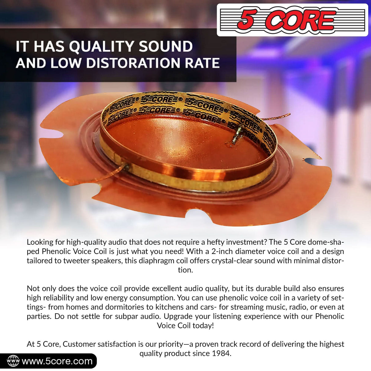 5Core 2 Inch Diaphragm Replacement 10 Pcs Phenolic Voice Coil 51mm + Kapton Former Diameter Horn