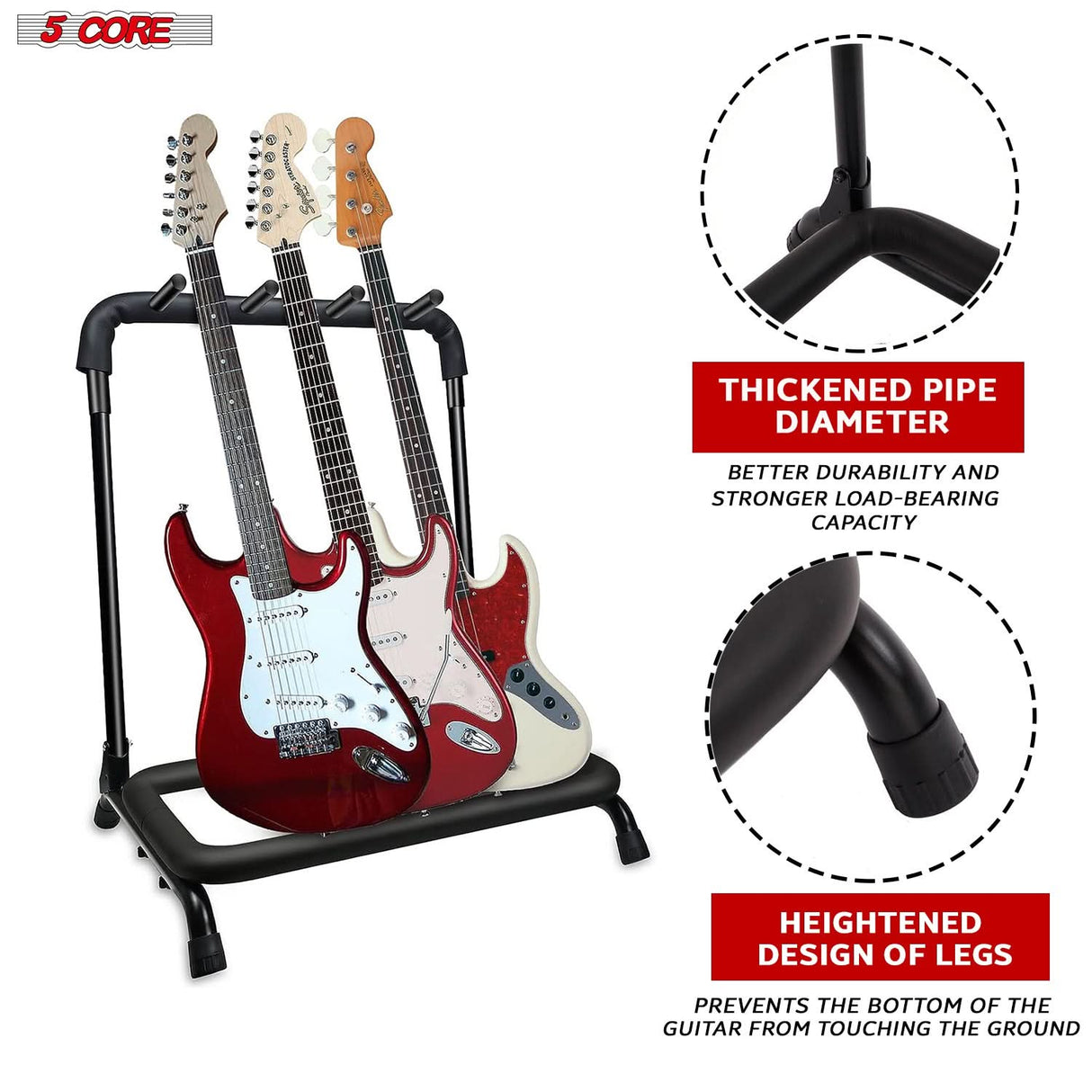 5 Core Multi Guitar Rack Stand Floor 3 Slot Adjustable Flying V Guitars Holder