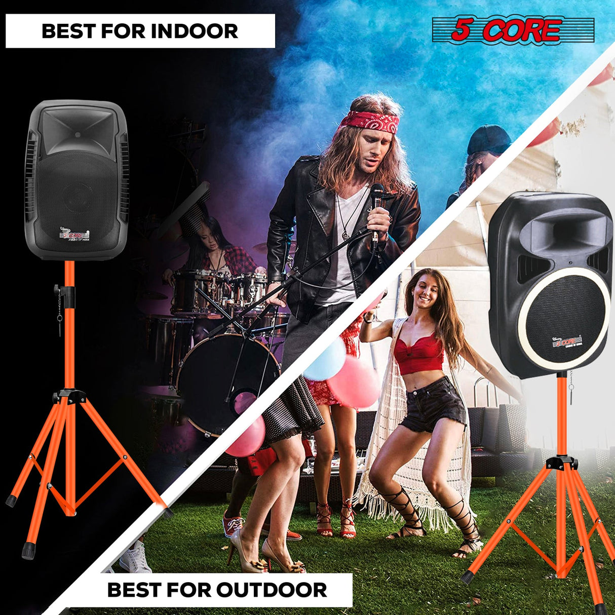 5 Core Speaker Stand Tripod Floor Adjustable Up to 48 Inch DJ Studio Monitor Stands Pole Mount Pair ORANGE