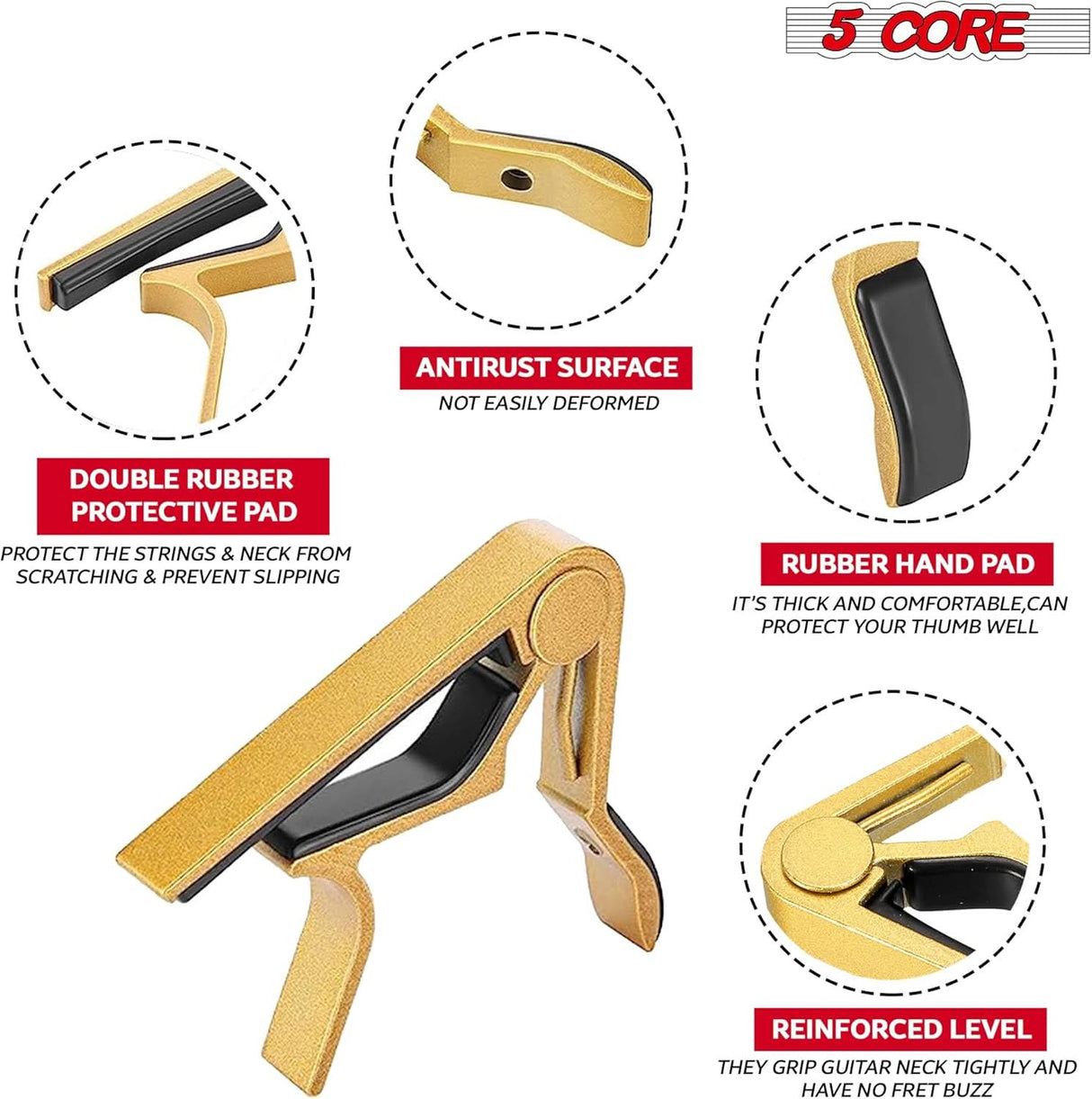 5 Core Capo Acoustic Electric Guitar 6 String Kapo 2 Pair Quick And Easy Adjustment Classic Clip For Banjo Mandolin