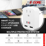 5 Core European Travel Plug Adapter w 2 USB Ports Universal Adopter for International Power Outlet