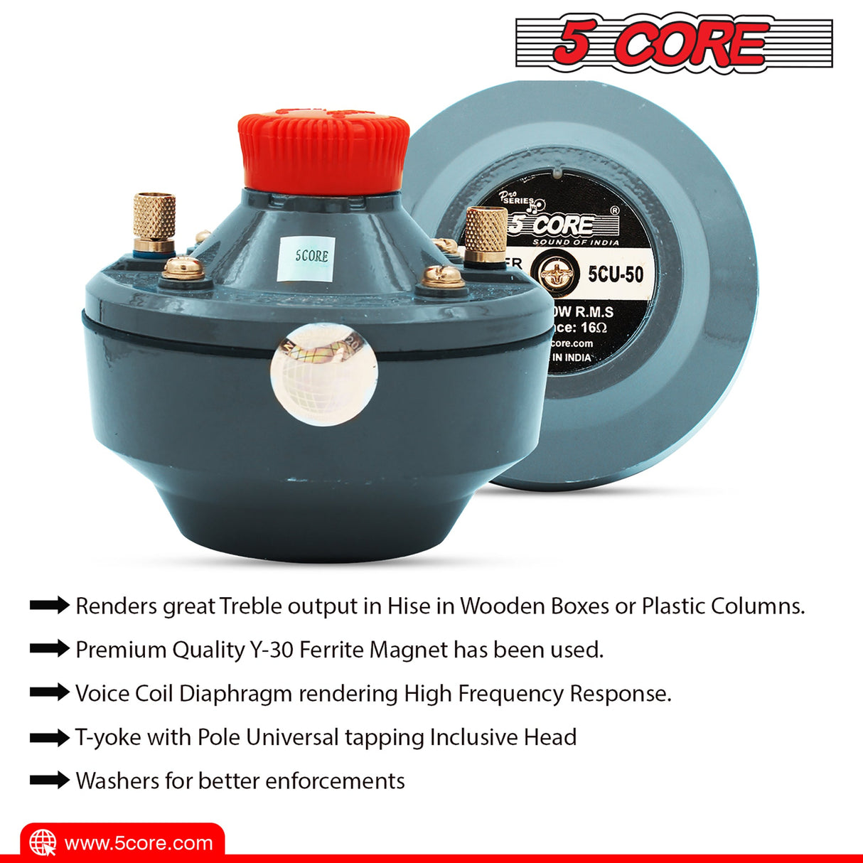 5 Core Compression Driver 500W Peak Aluminium Tweeter Diaphragm 16 Ohm Throat Twist Horn Speaker