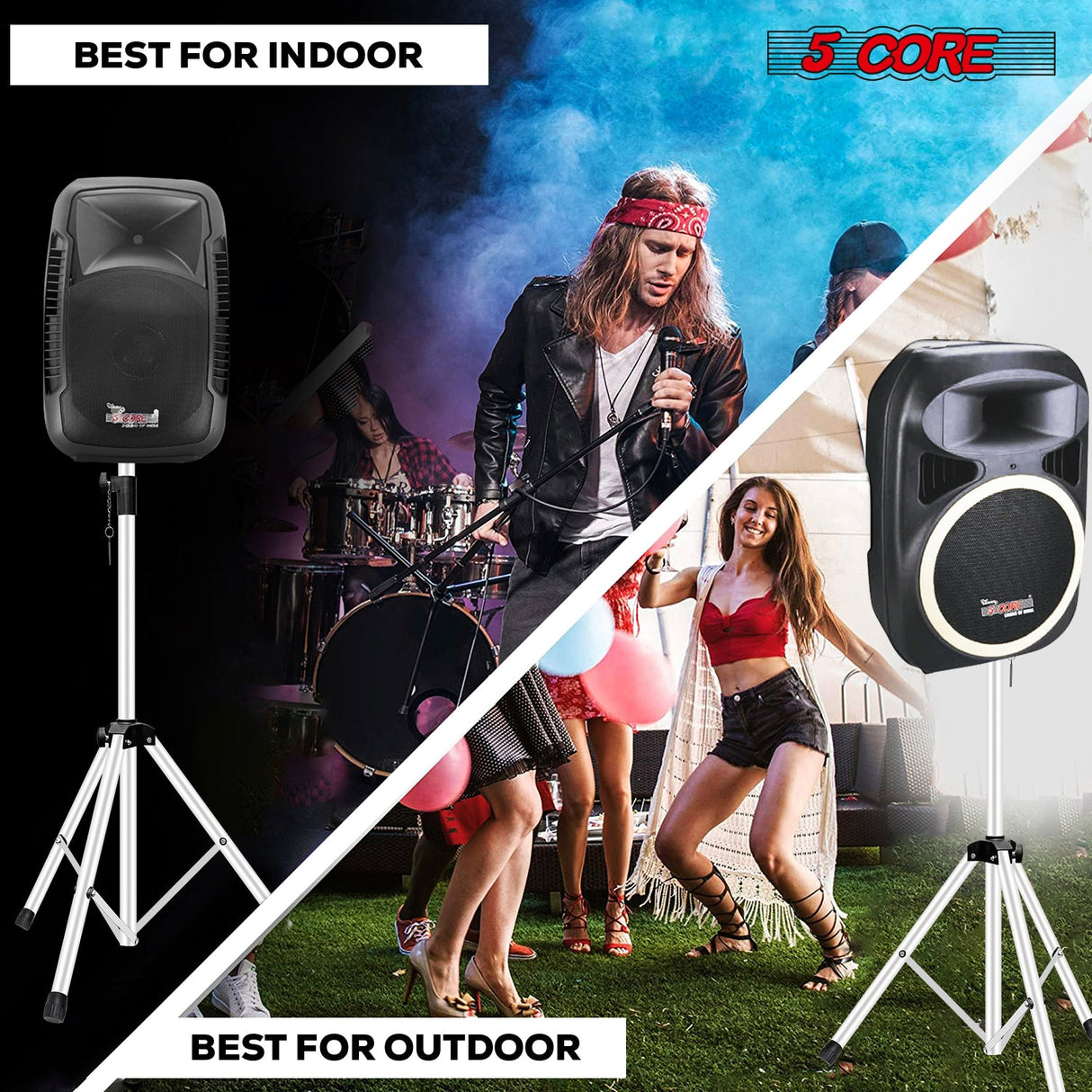 5Core Speaker Stand Tripod Tall Adjustable 72 Inch DJ Studio Monitor Stands Pole Mount WHITE