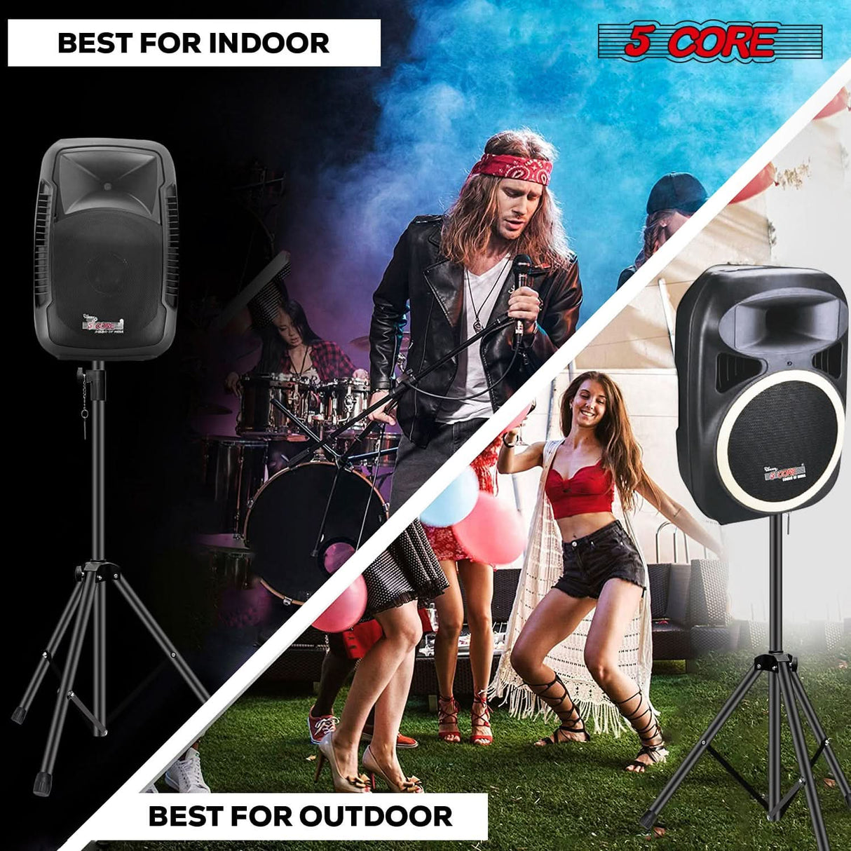 5Core Speaker Stand Tripod 2Pcs Tall Adjustable 72 Inch DJ Studio Monitor Stands Pole Mount