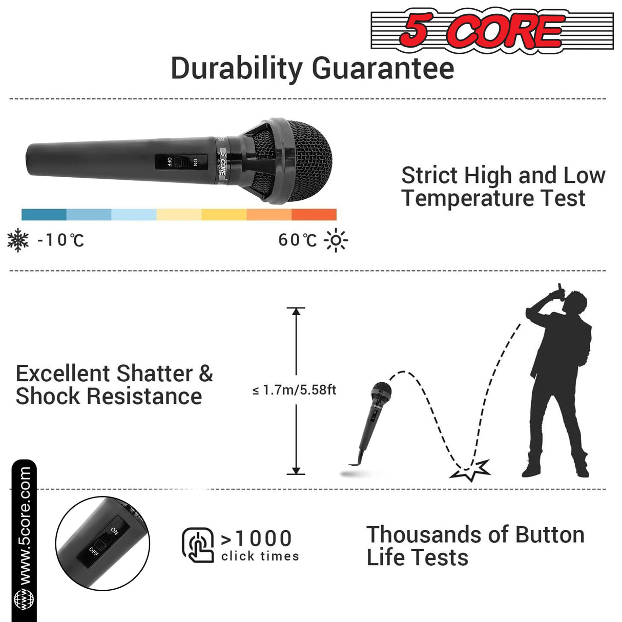 5Core XLR Microphone Dynamic Mic Karaoke Singing Studio Mics Handheld Microfono