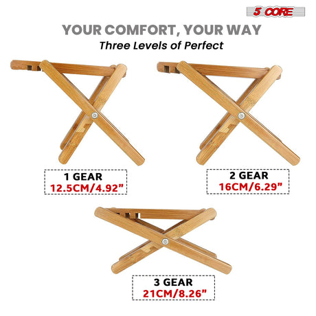 5Core Wooden Guitar Foot Stool 3 Level Adjustable Leg Rest Classical Footrest