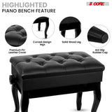 5 Core Piano Bench 3" Padded Cushioned Stool Wooden Heavy Duty Adjustable Musician Chair w Storage