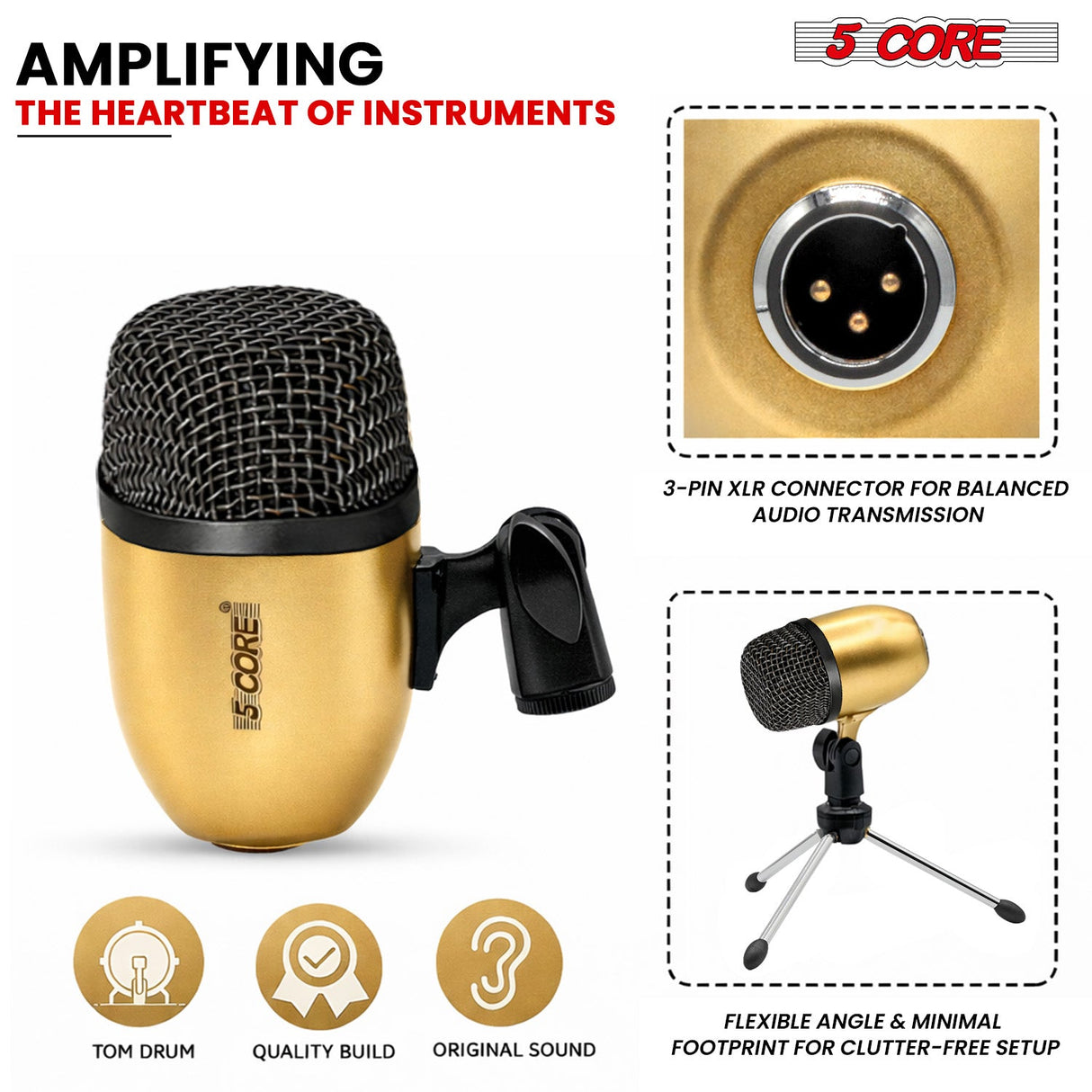 5 Core Conga Mic Snare Tom Set Professional XLR Cardioid Condenser Instrument Microphone Kit