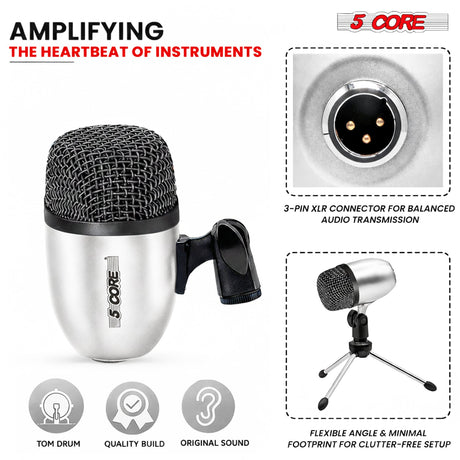 5 Core Conga Mic Snare Tom Set Professional XLR Cardioid Unidirectional Instrument Microphone Kit