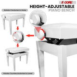 5 Core Adjustable Piano Bench Thick 3.25" Solid Wood Keyboard Stool Heavy Duty Musician Chair
