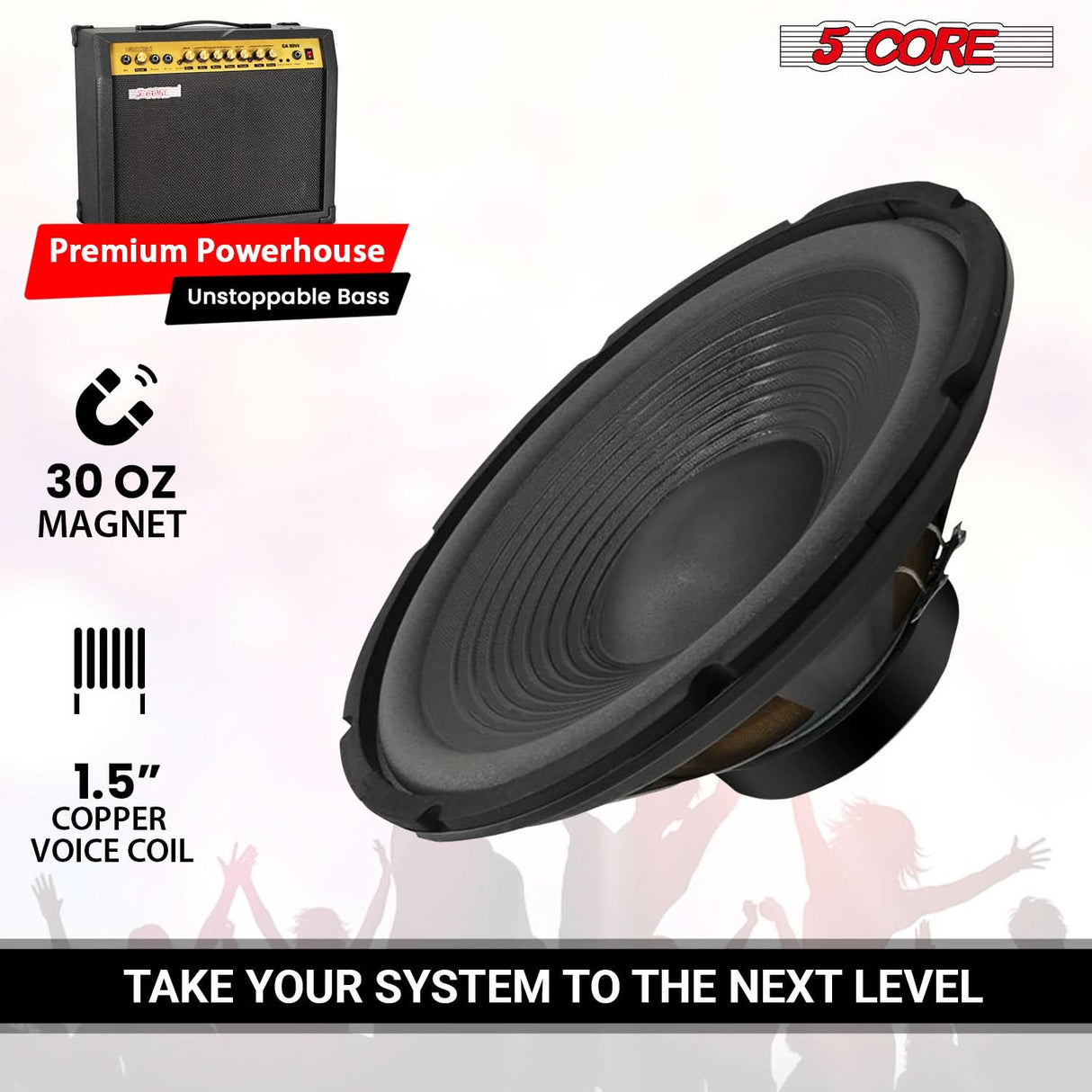 5 Core 12 Inch Guitar Amp Speaker Replacement 200W 8 Ohm Low Distortion for Electric Guitar Cabinets