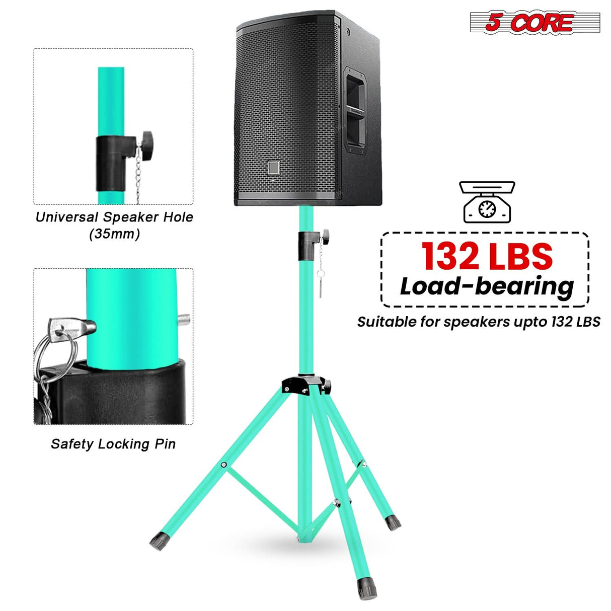 5 Core Speaker Stand Pair Adjustable 31 to 54" PA DJ Tripod Stands Heavy Duty w 35mm Insert 132 Lbs