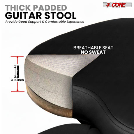 5Core Guitar Stool 3.15" Padded Chair Foldable Heavy Duty Music Seat Built in Foot Rest Guitar Stand