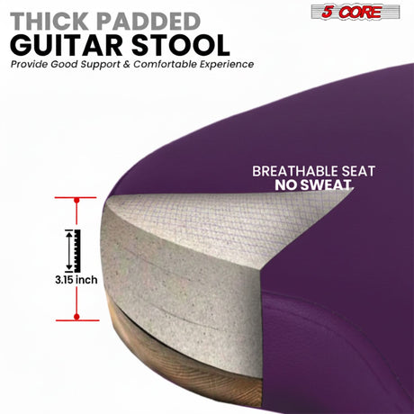 5Core Guitar Stool 3.15" Padded Chair w Backrest Foldable Music Seat Built in Foot Rest Guitar Stand