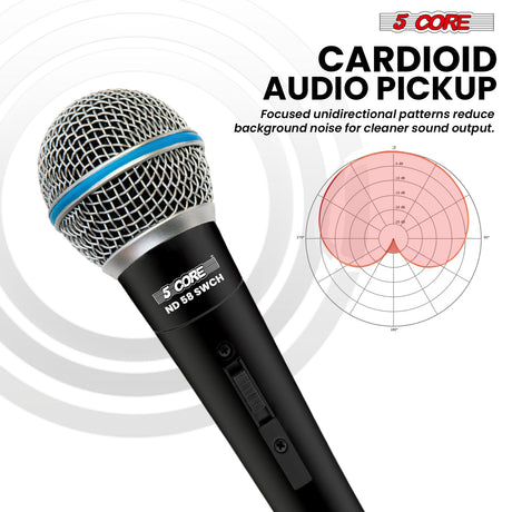 5 CORE Microphone Dynamic Cardioid XLR Unidirectional Wired Mic w Built-in Pop Filter
