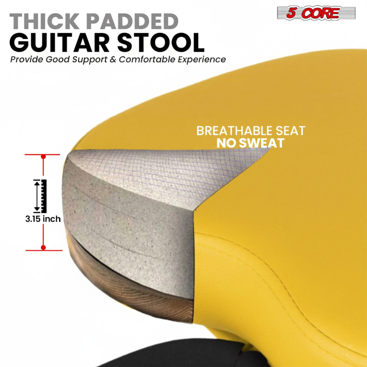 5 Core Guitar Stool 3.15" Padded Chair Foldable Music Seat w Built in Foot Rest Guitar Stand