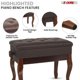 5 Core Piano Bench 3" Padded Cushioned Stool Wooden Heavy Duty Adjustable Musician Chair w Storage