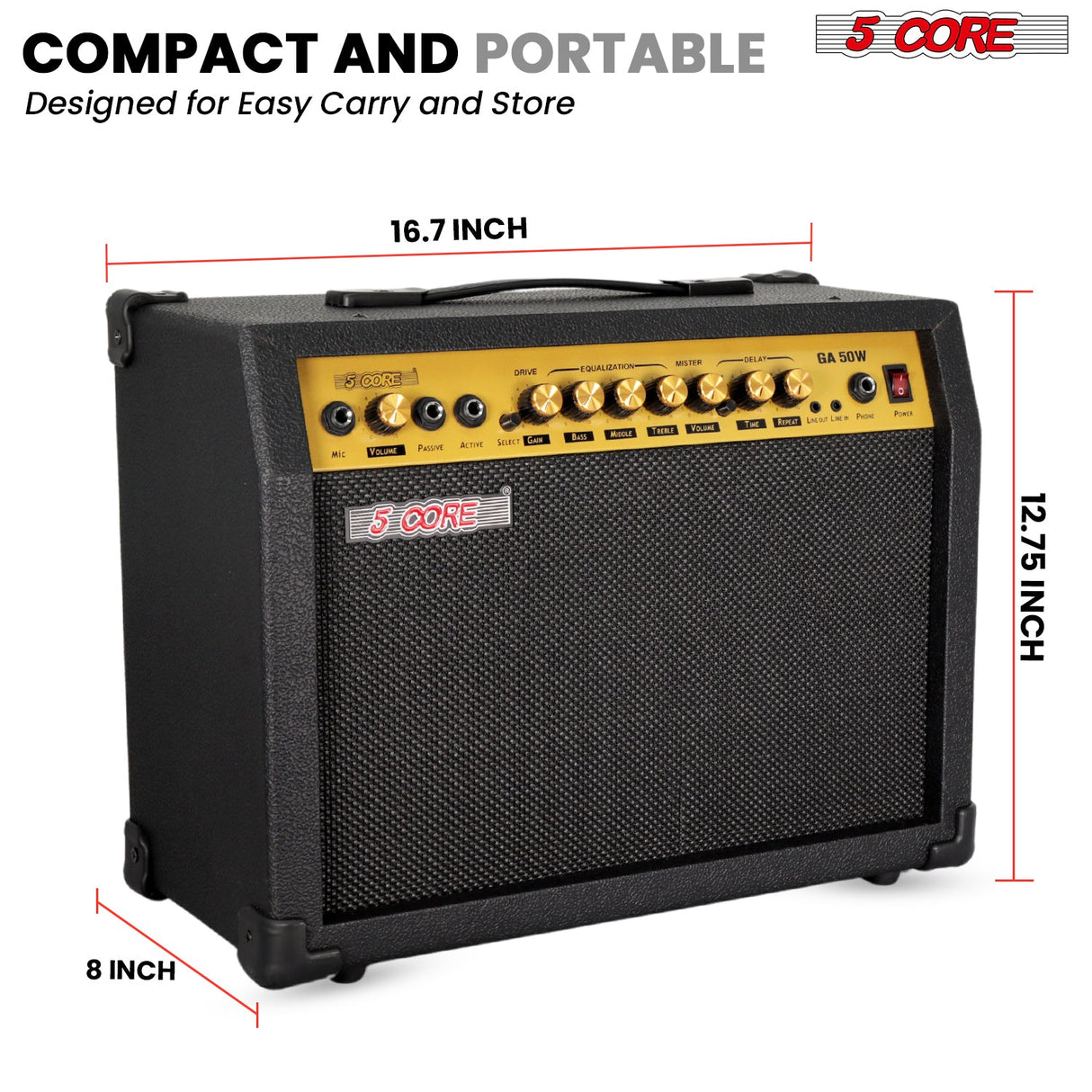 5 Core Guitar Amp 50 Watt  Electric Amplifier w Built in 8" Speaker Portable Mini Amps w Aux