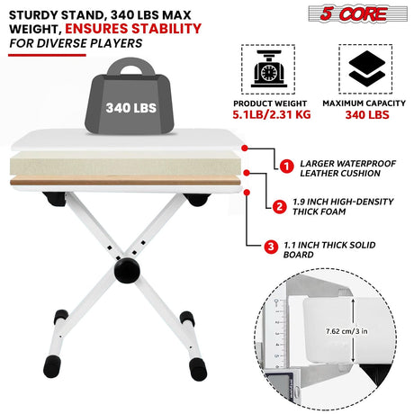 5 Core piano stool non-slip feet stability bottom view
