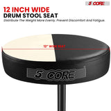 5 Core Drum Throne 3" Thick Padded Memory Foam Comfortable Drummer Stool 330Lb Capacity Adjustable