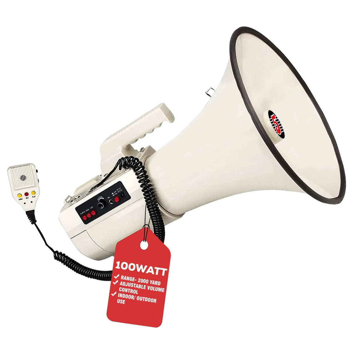 5Core Megaphone Bullhorn Speaker 100W Professional Bull Horn Battery Power Megafono 2000Yard Range