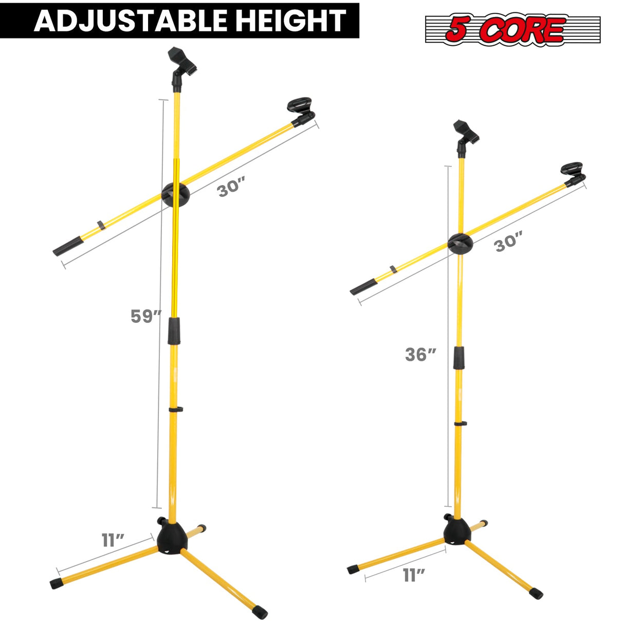 5Core Tripod Mic Stand Adjustable Heavy Duty Floor Holder Microphone Boom Arm YELLOW