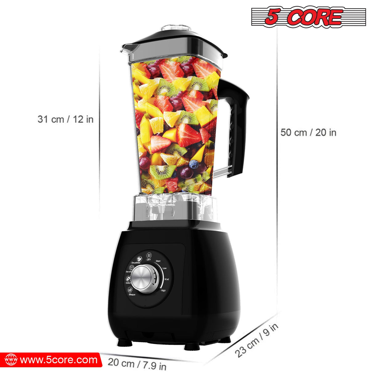 5Core Juicer Blender Machines 2000W Countertop Kitchen Smoothie Maker w 68oz Jar