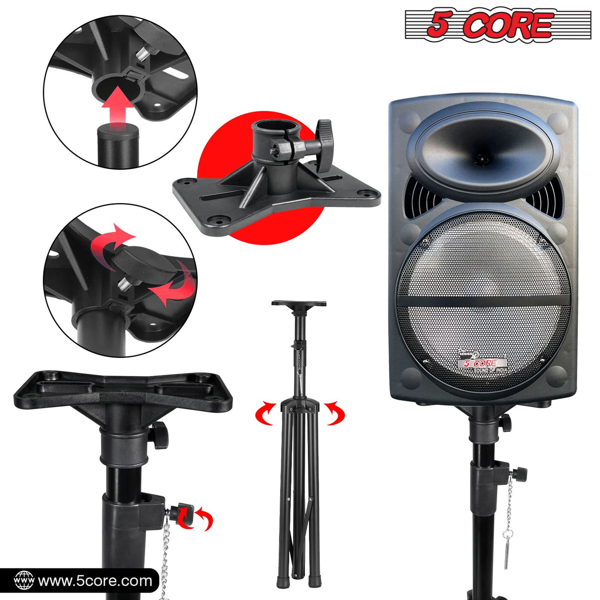 5 Core Speaker Stand Tripod Heavy Duty Adjustable 60" Universal Mount for PA DJ Studio