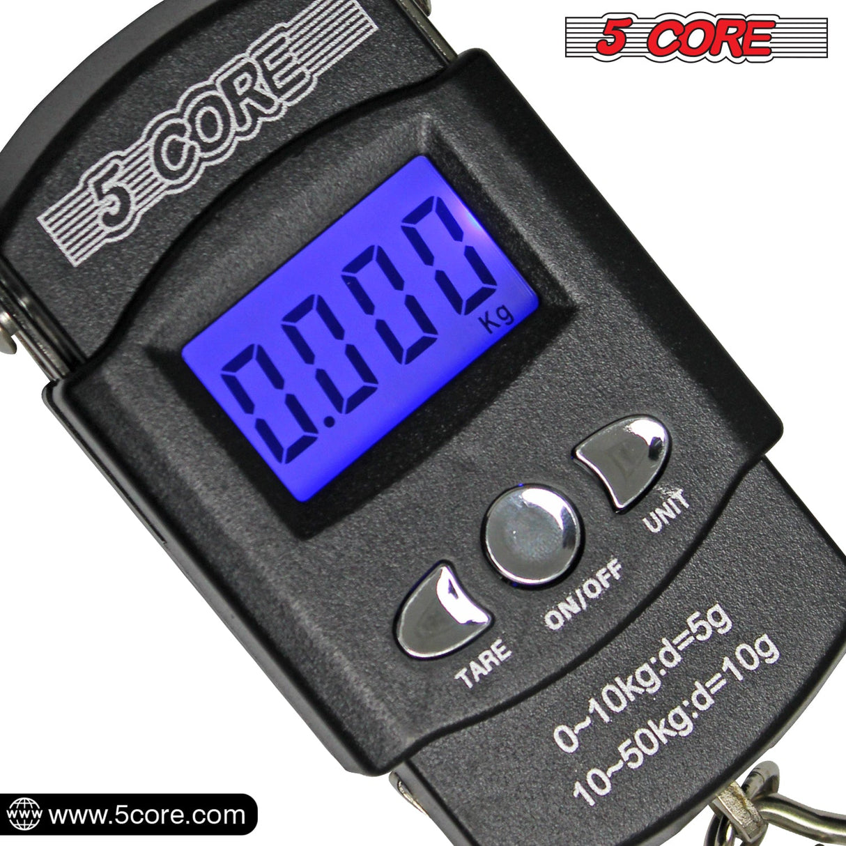 5Core Digital Fishing Scale 110lb/50kg Hanging Luggage Weighing Scales w Measuring Tape
