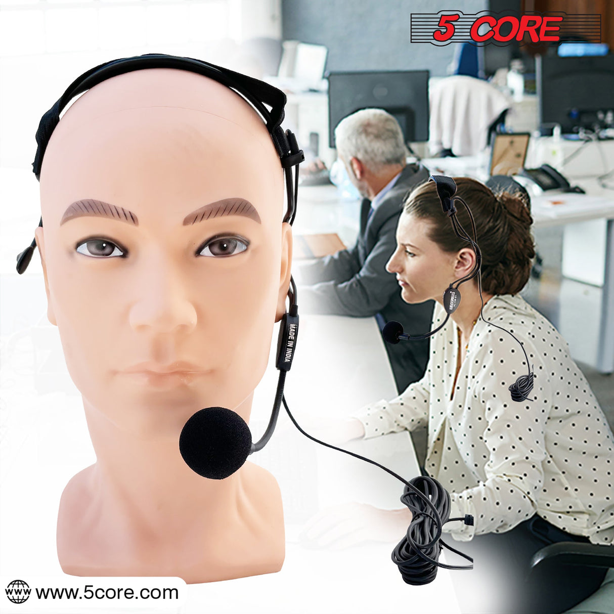 5 Core Headset Microphone Professional Flexible Boom Wired Hands Free Mic 1/4" Connector Jack