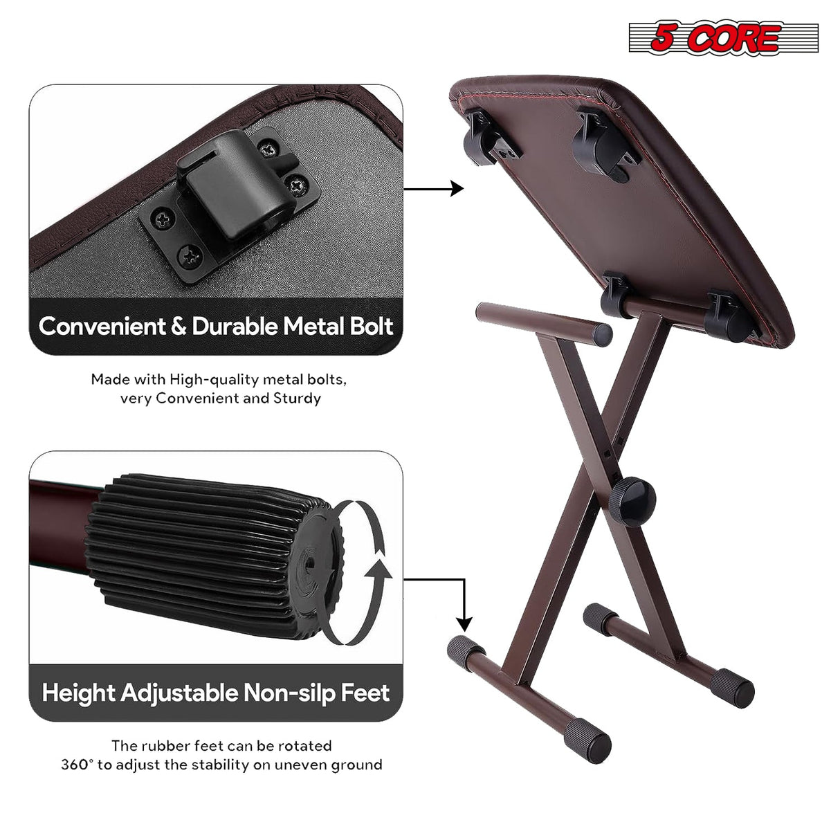 5 Core Keyboard Bench X Style Piano Stool Padded Adjustable Keyboards Chair